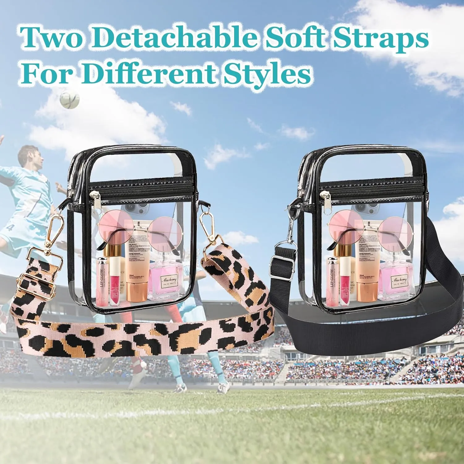 WEDDINGHELPER Clear Crossbody Bag, Clear Bag Stadium Approved Adjustable Strap for Concerts Sports Events