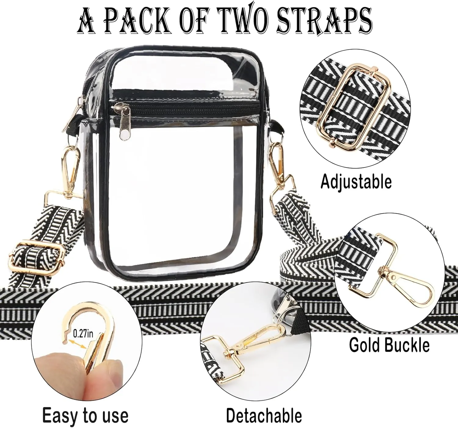 WEDDINGHELPER Clear Crossbody Bag, Clear Bag Stadium Approved Adjustable Strap for Concerts Sports Events