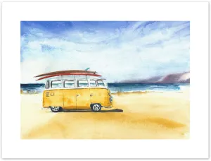 Wee Blue Coo Van Surfing Trip Painting Art Print Canvas Premium Wall Decor Poster