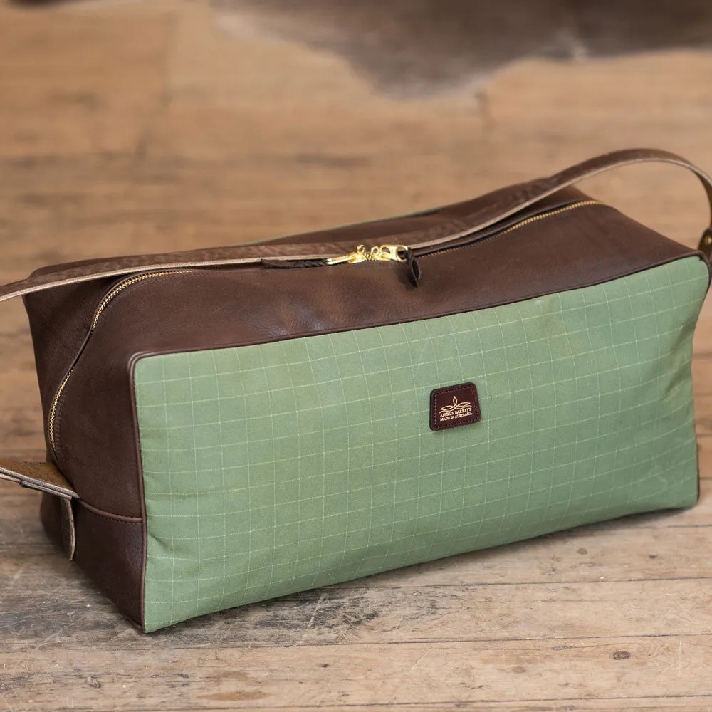 Weekend Warrior Travel Bag - Green Canvas & Chocolate Leather