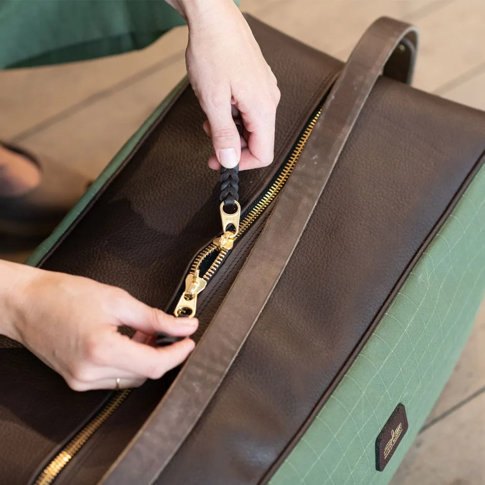 Weekend Warrior Travel Bag - Green Canvas & Chocolate Leather