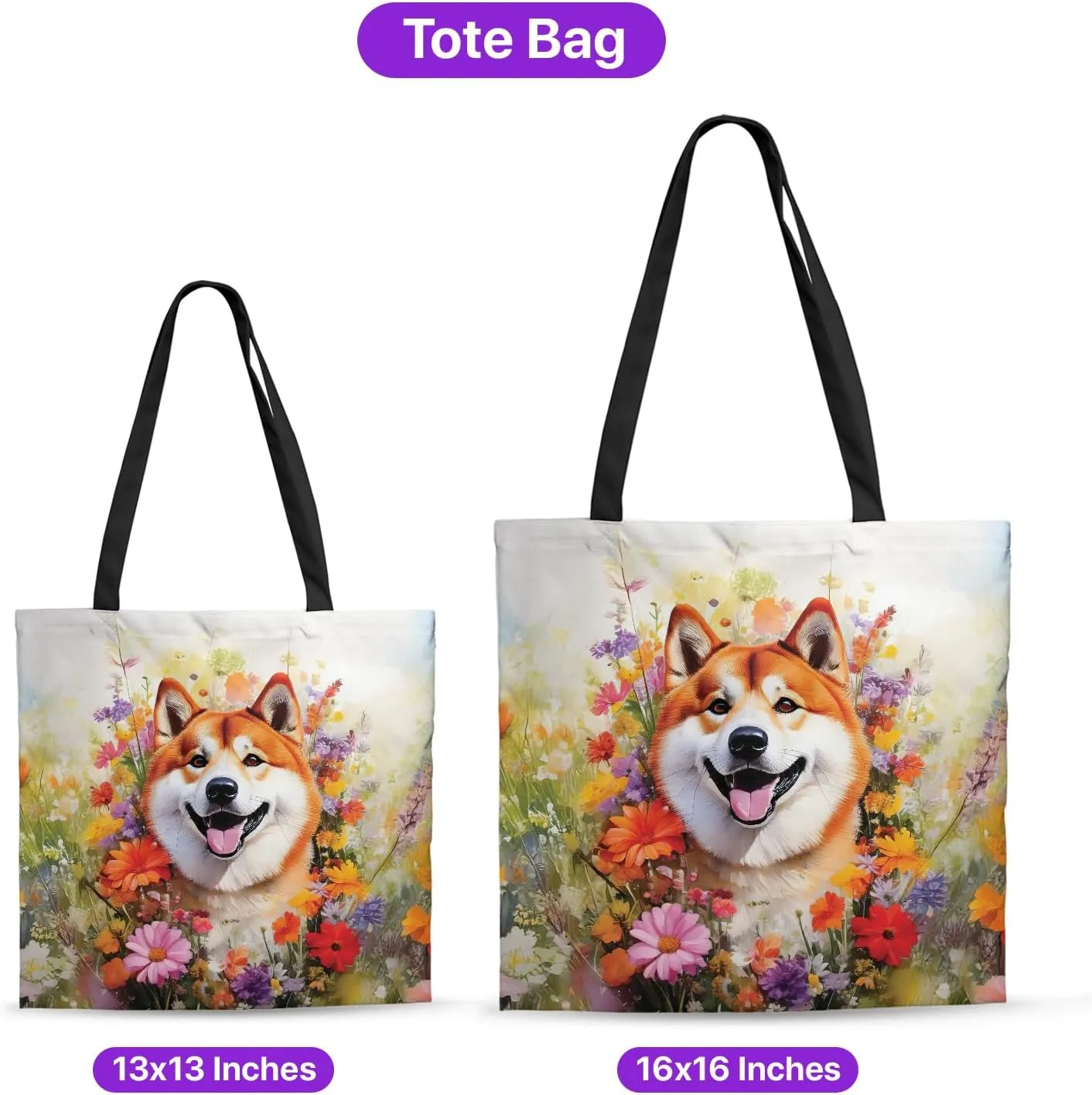 Welcome Spring Summer Dog Portrait Flower Blue Sky Canvas Tote Bag Reusable Shopping Grocery Bag