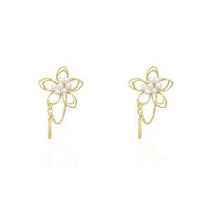 [WEST GARDEN] Dainty Drop Gold Magnolia Flower Nickel-Free Earring
