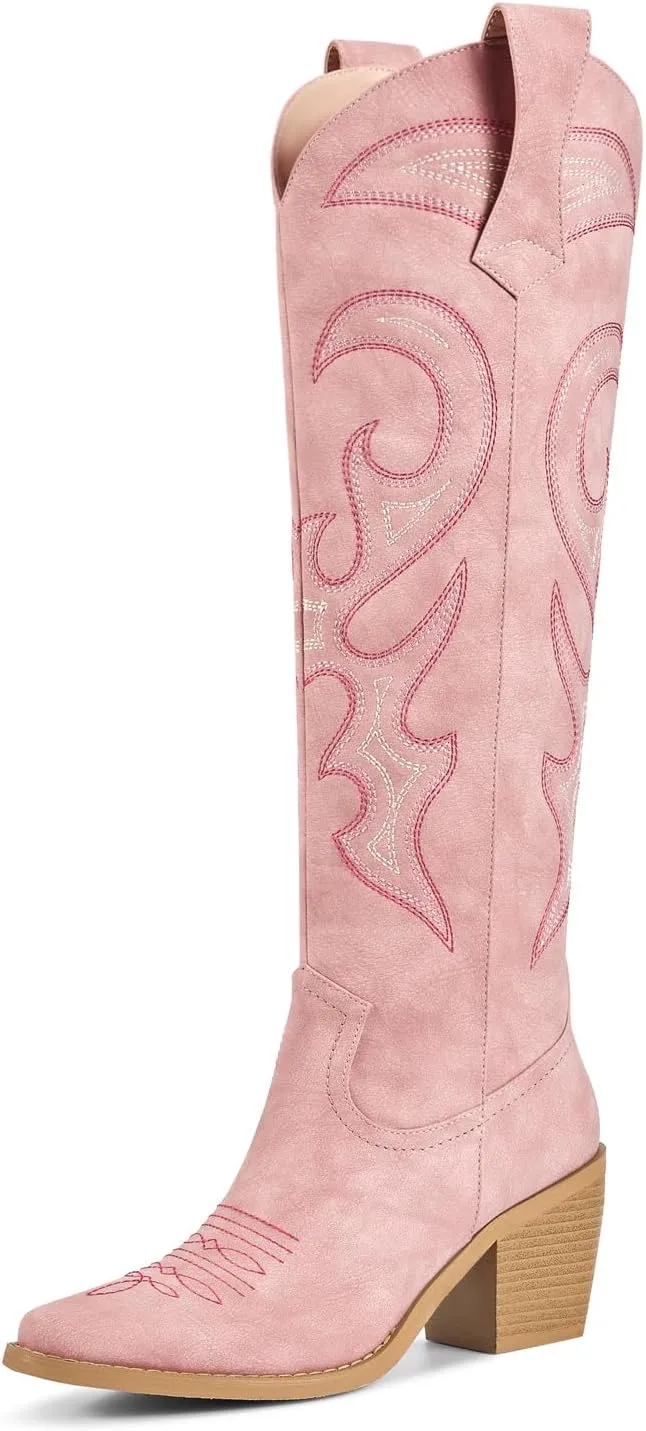 wetkiss Cowboy Boots for Women Knee High, Cowgirl Boots Women Rhinestone Comfort Fashion Tall Sparkling Western Boots Boots for Women