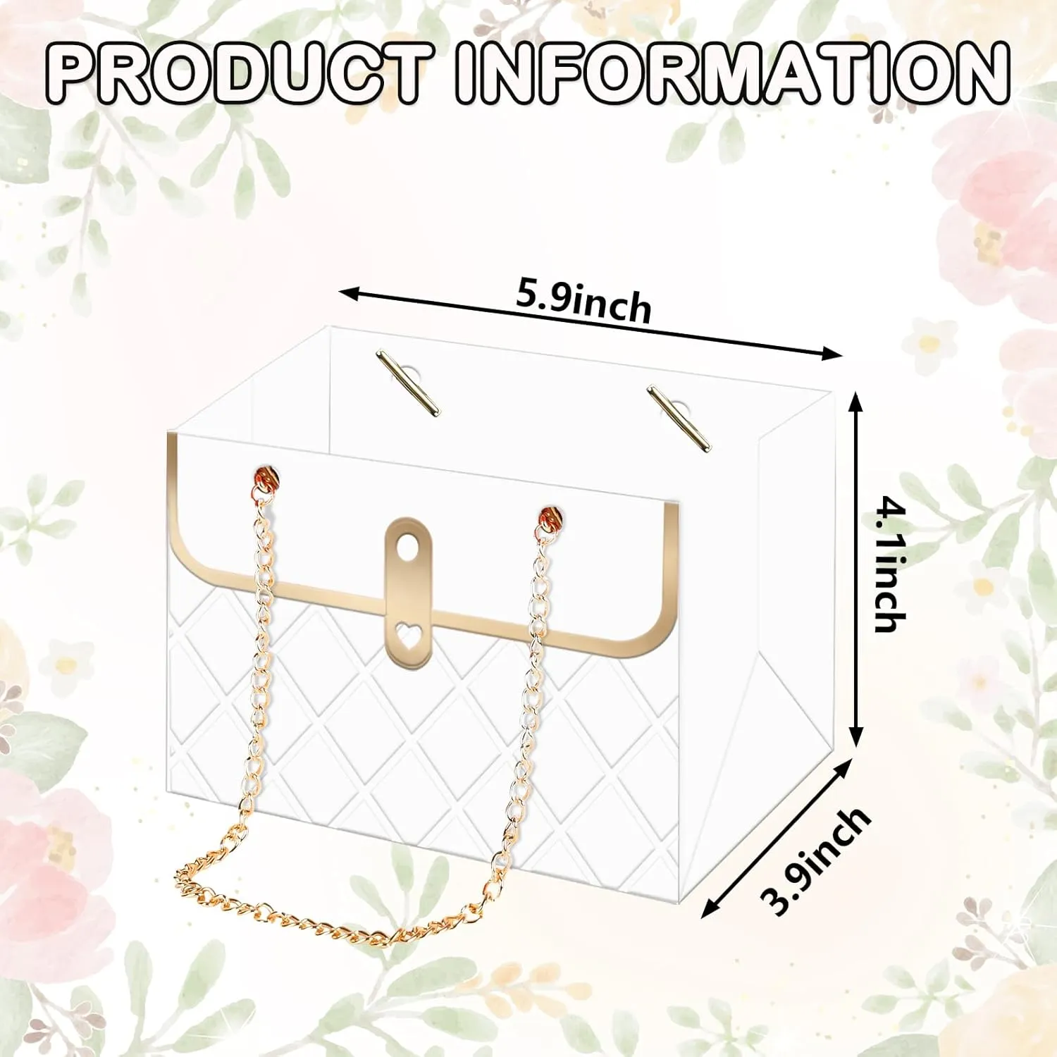 Whaline 12Pcs Paper Floral Bag with Metal Chain Bouquet Storage Bucket Florist Box Flower Bouquet Wrapping Basket Handbag for Mother's Day Wedding Birthday Party, White