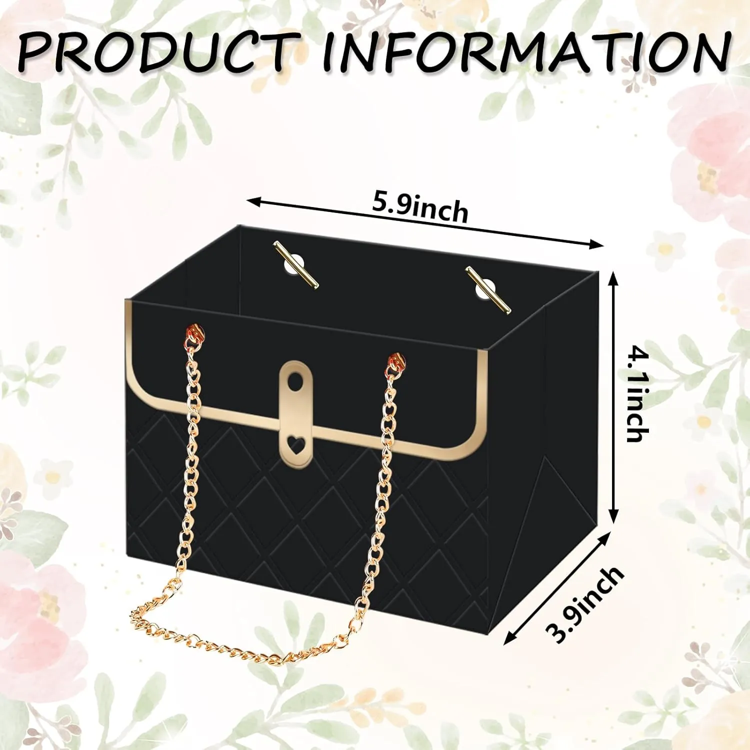 Whaline 12Pcs Paper Flower Bags with Metal Chain Bouquet Storage Bucket Florist Bag Handbag Flower Bouquet Wrapping Basket Gift Box for Mother's Day Wedding Birthday Party, Black Pink White