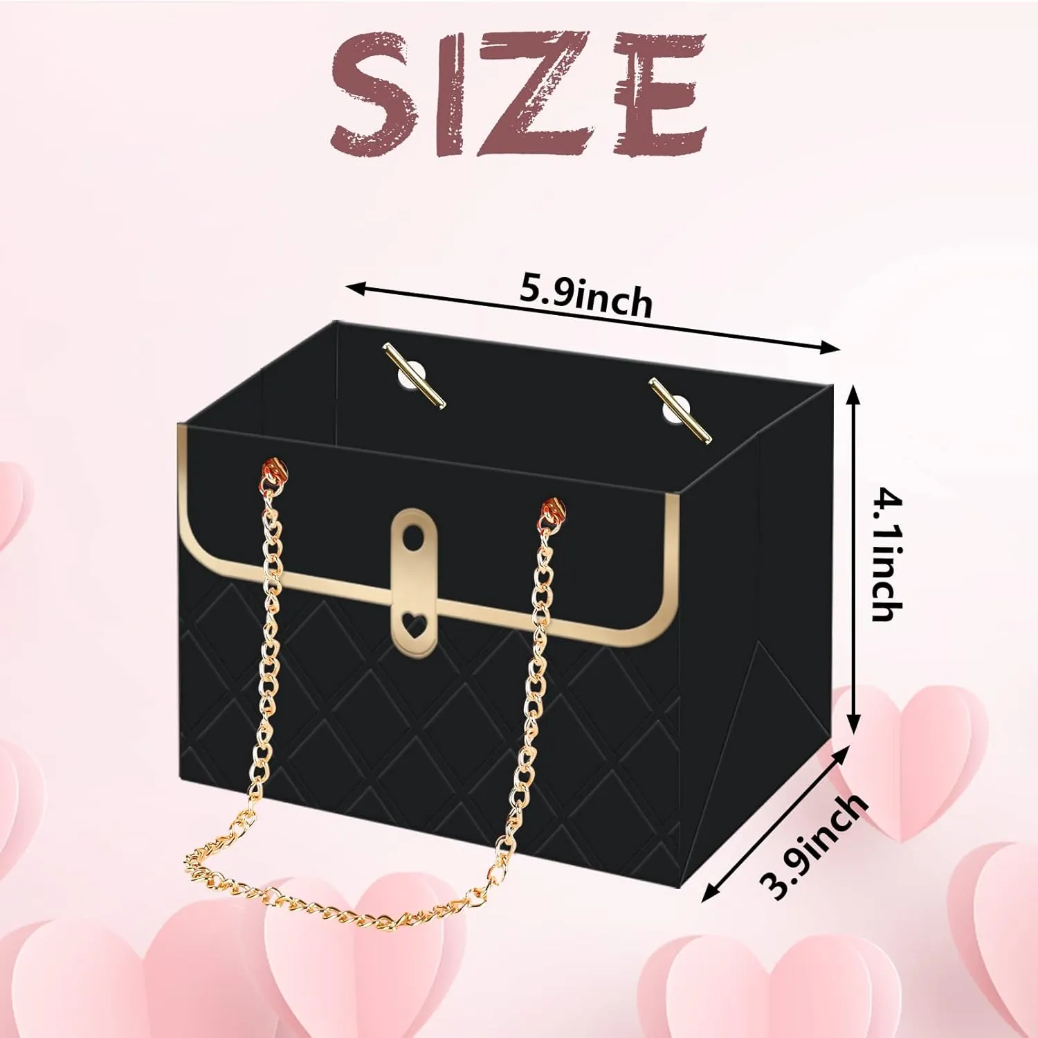 Whaline 6Pcs Paper Flower Bags with Metal Chain Bouquet Storage Bucket Florist Bag Handbag Flower Bouquet Wrapping Basket Gift Box for Wedding Party Birthday Mother's Day Gift Bags, Black White