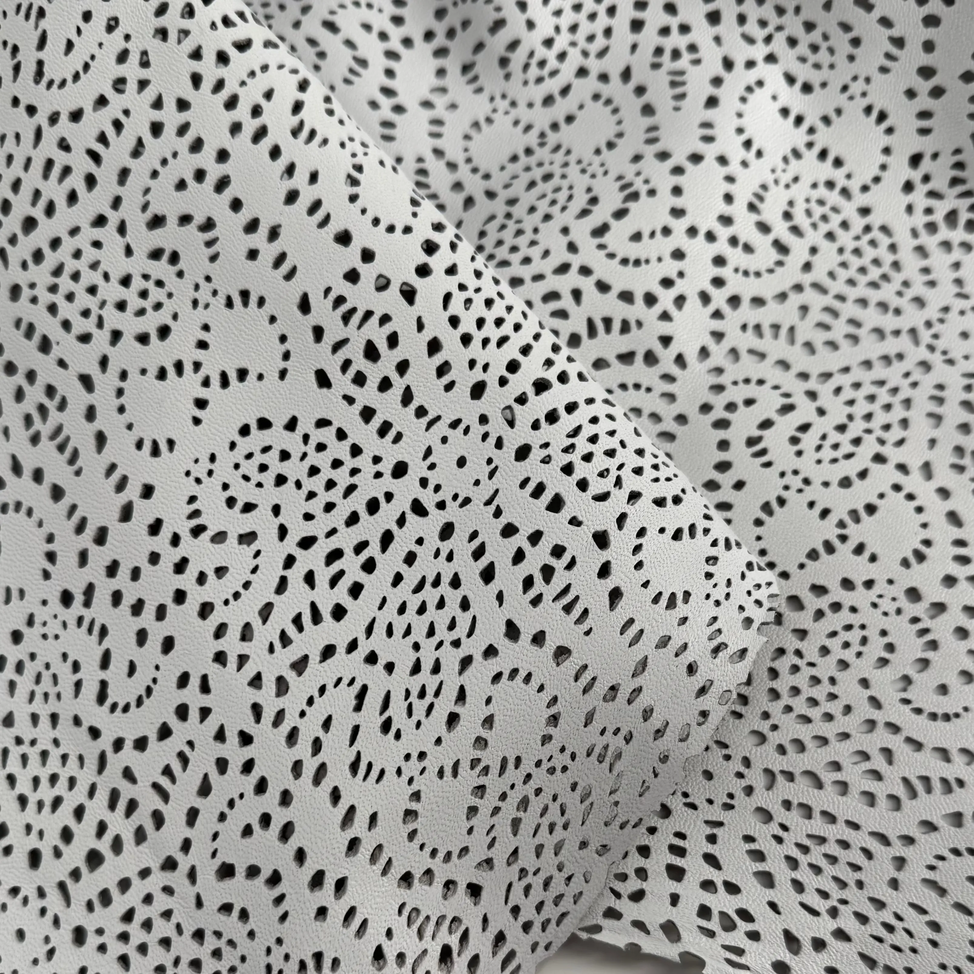 White Abstract Flower Perforated Lamb Leather | SALE