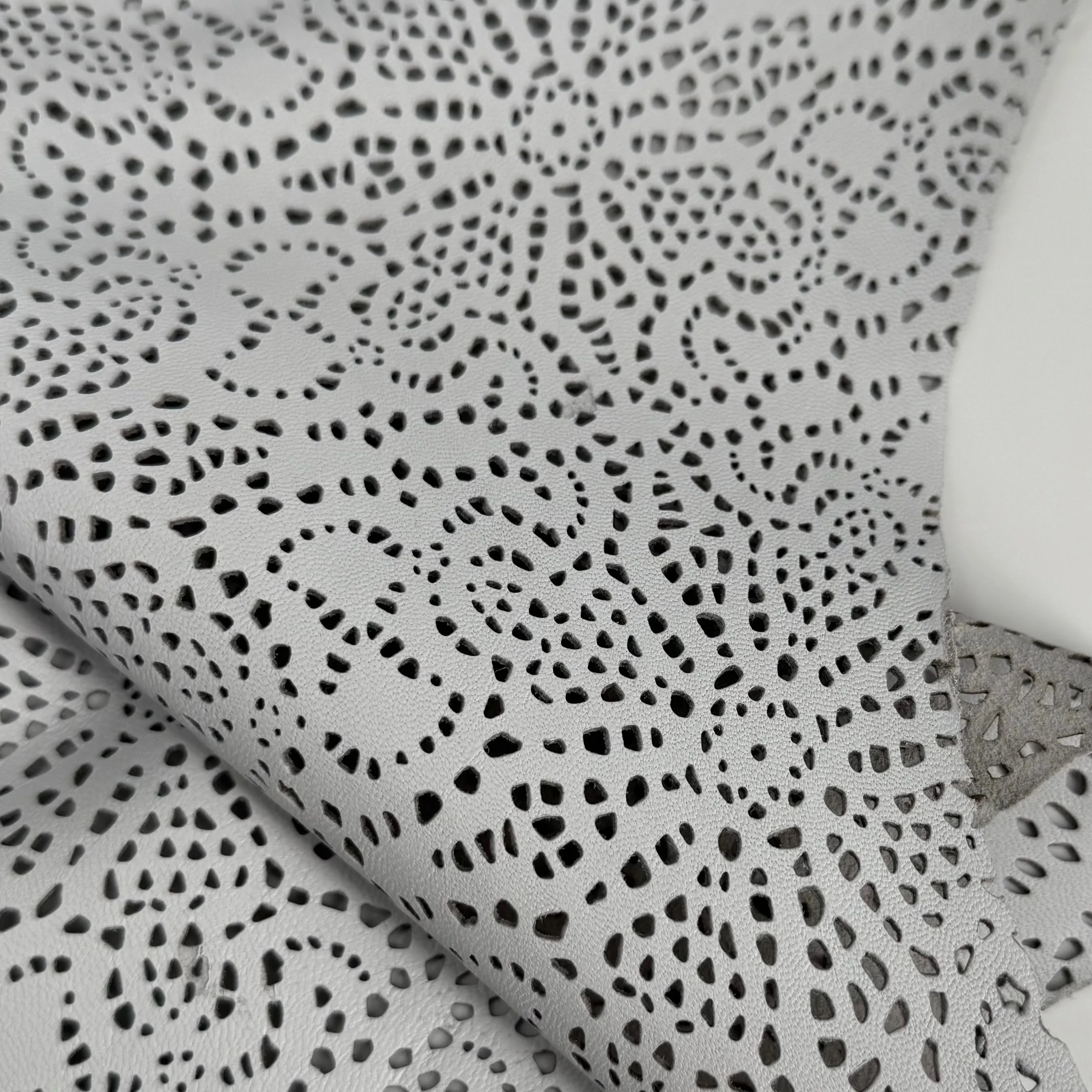 White Abstract Flower Perforated Lamb Leather | SALE