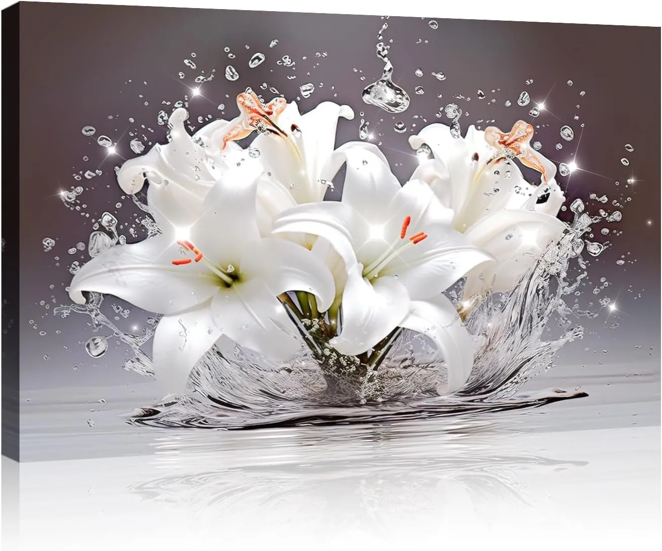 White Flower Wall Art Lily Bloom in Water Canvas Print Bathroom Decor Botany Floral Picture Modern Aesthetics Artwork for Home Decor Framed(Art-8,16.00x24.00 inch)