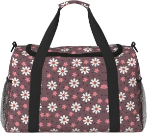 White sunflower print Large Canvas Travel Duffel Bag Weekender Bags for Women Overnight Bag Carry On Tote Bag