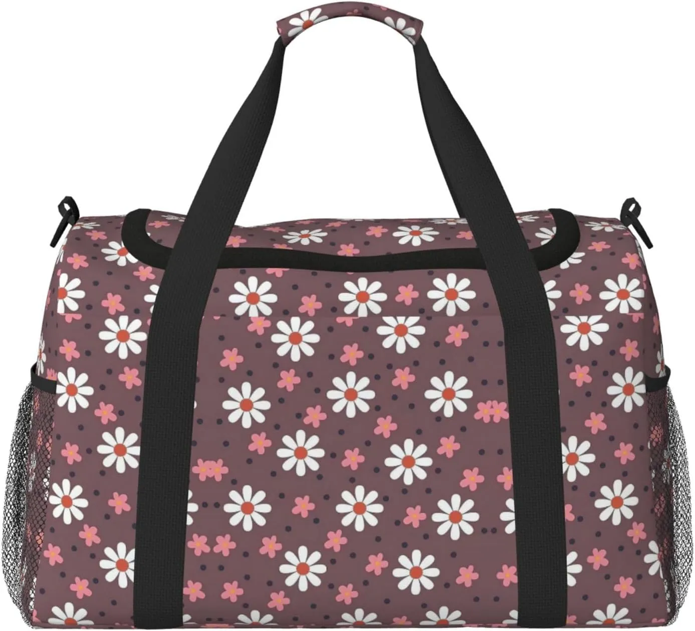White sunflower print Large Canvas Travel Duffel Bag Weekender Bags for Women Overnight Bag Carry On Tote Bag
