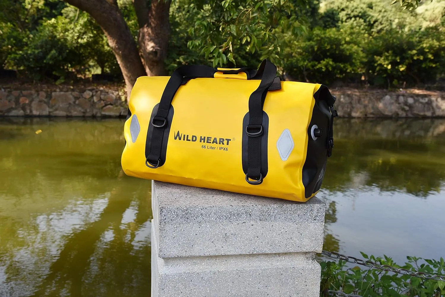 WILD HEART Waterproof Bag 55L 66L 77L Motorcycle Dry Duffel Bag for Travel,Motorcycling, Cycling,Hiking,Camping (77L, Yellow)