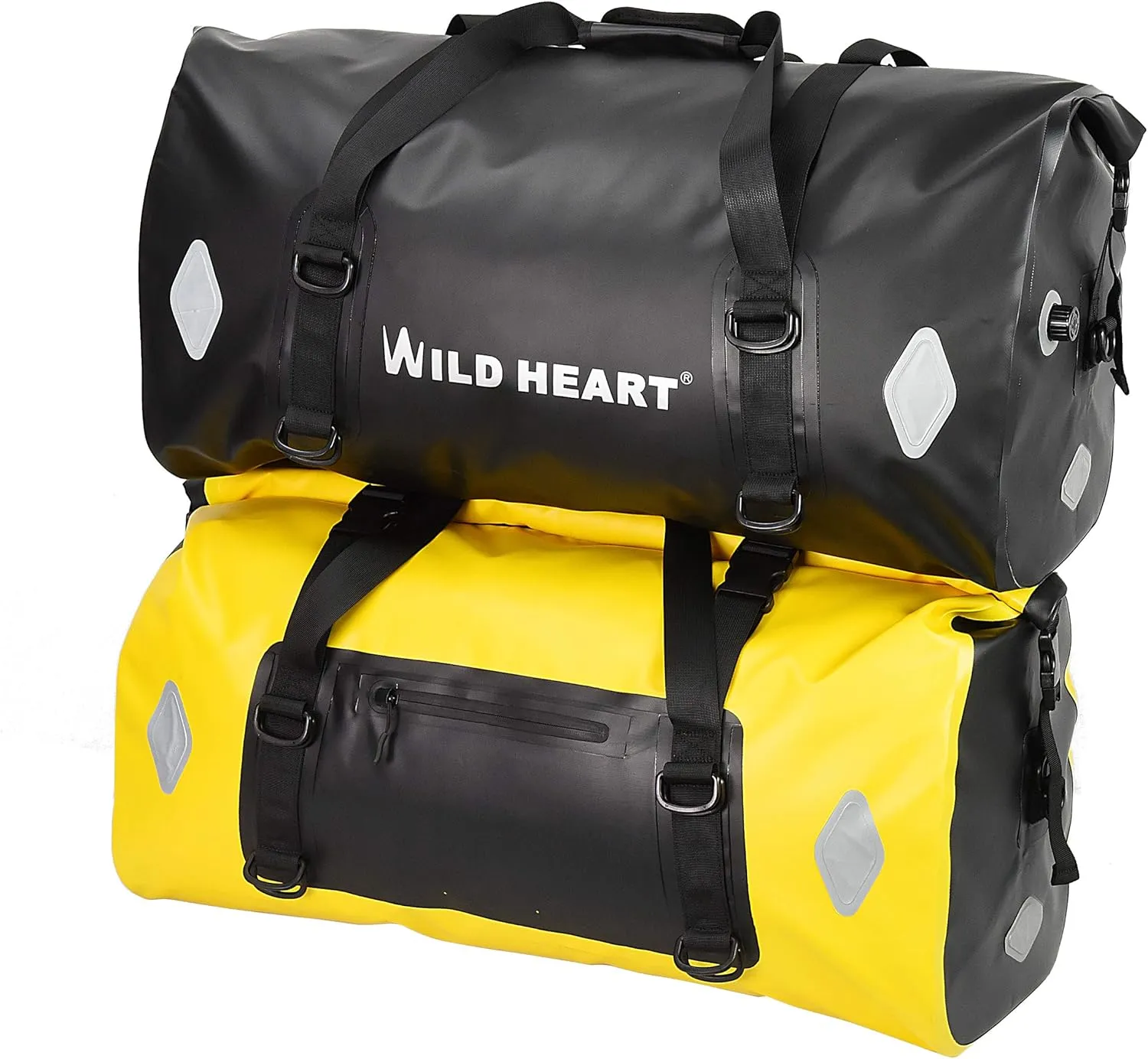 WILD HEART Waterproof Bag 55L 66L 77L Motorcycle Dry Duffel Bag for Travel,Motorcycling, Cycling,Hiking,Camping (77L, Yellow)