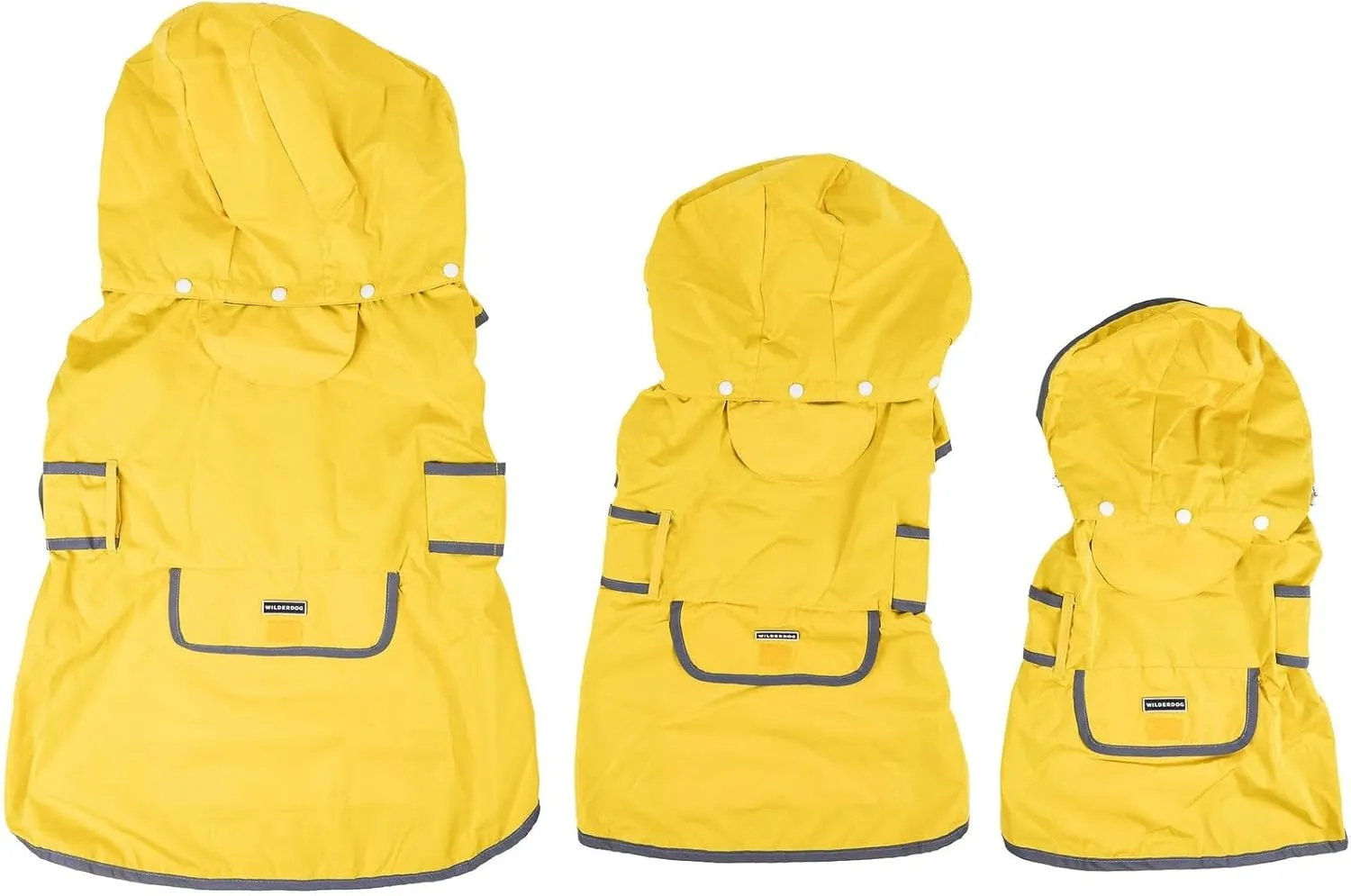 Wilderdog Dog Jacket Waterproof Raincoat with Breathable Interior, Removable Hood, Torso Strap, Secure Closures, Back Pocket and Two Hanging Loops, Foldable into Back Pocket