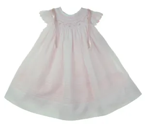 Will'beth Girls White Pink Smocked Bishop Angel Wing Ribbon Dress with Slip Newborn 3 6 9 Months