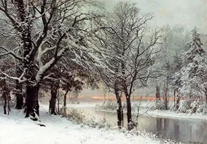 Winter Evening by Anders Andersen-Lundby - 21" x 28" Premium Canvas Print