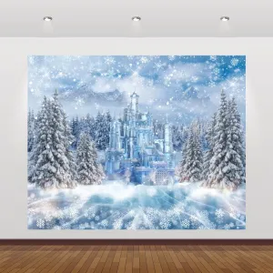 Winter Wonderland Backdrop 10x8ft for Photography Christmas Forest Xmas Tree Castle Snowflake Ice Snow Background Winter Backdrops for Photoshoot Christmas Party Decorations Banner