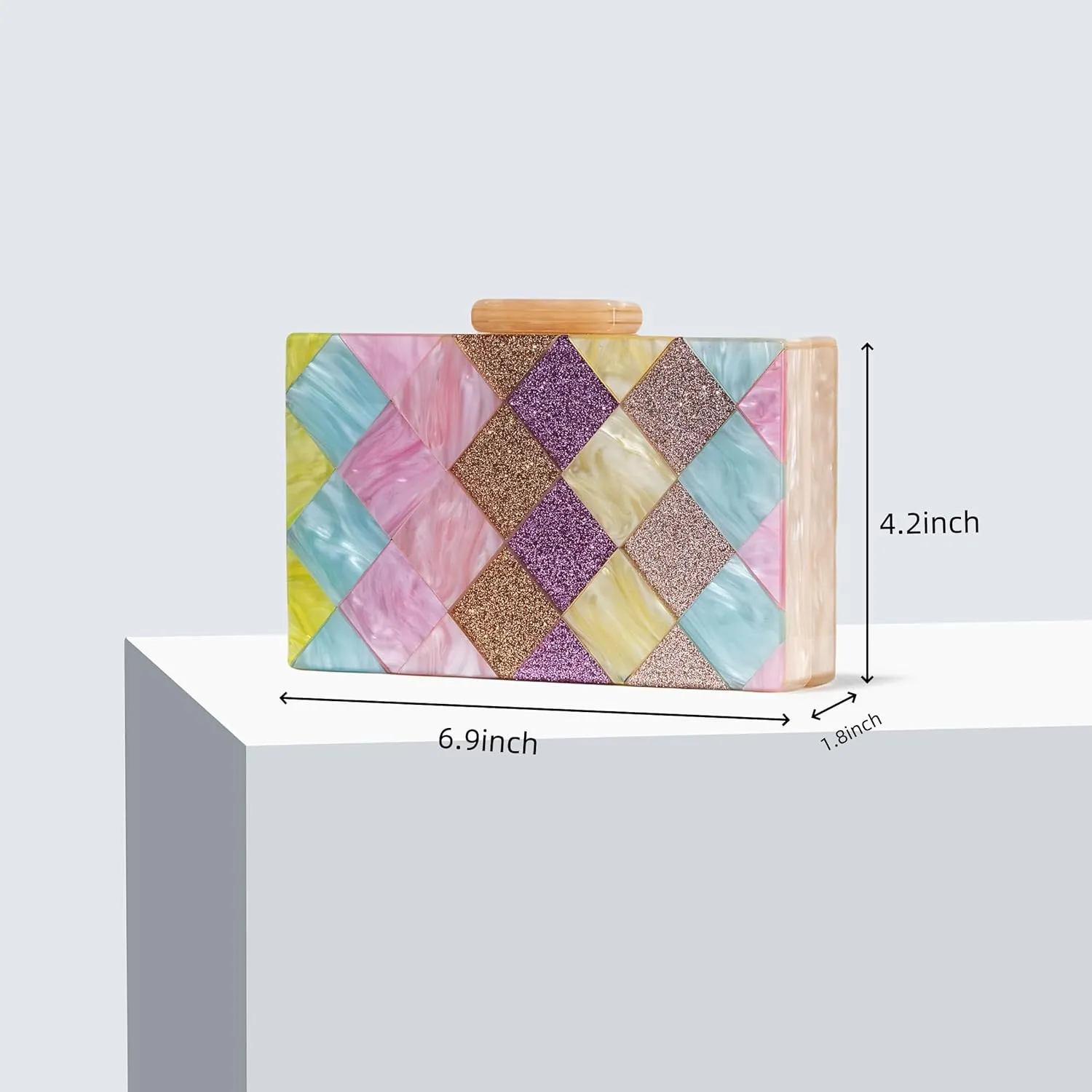 Women Acrylic Diamond Clutch Marbled Shining Square Box Handbag Smooth Chic Shoulder Handbag for Party Prom Club