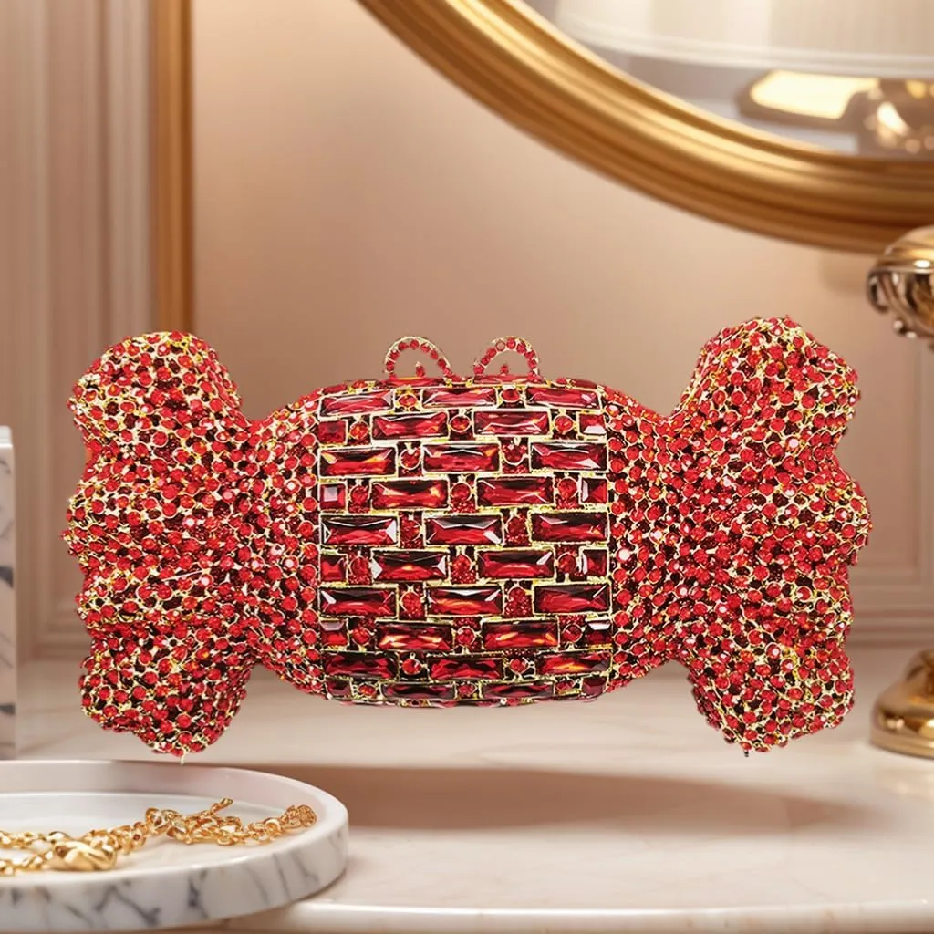 Women Cute Candy Rhinestone Wedding Evening Bag Shinny Crystal Diamond Clutch Purse for Prom Party Cocktail Dating