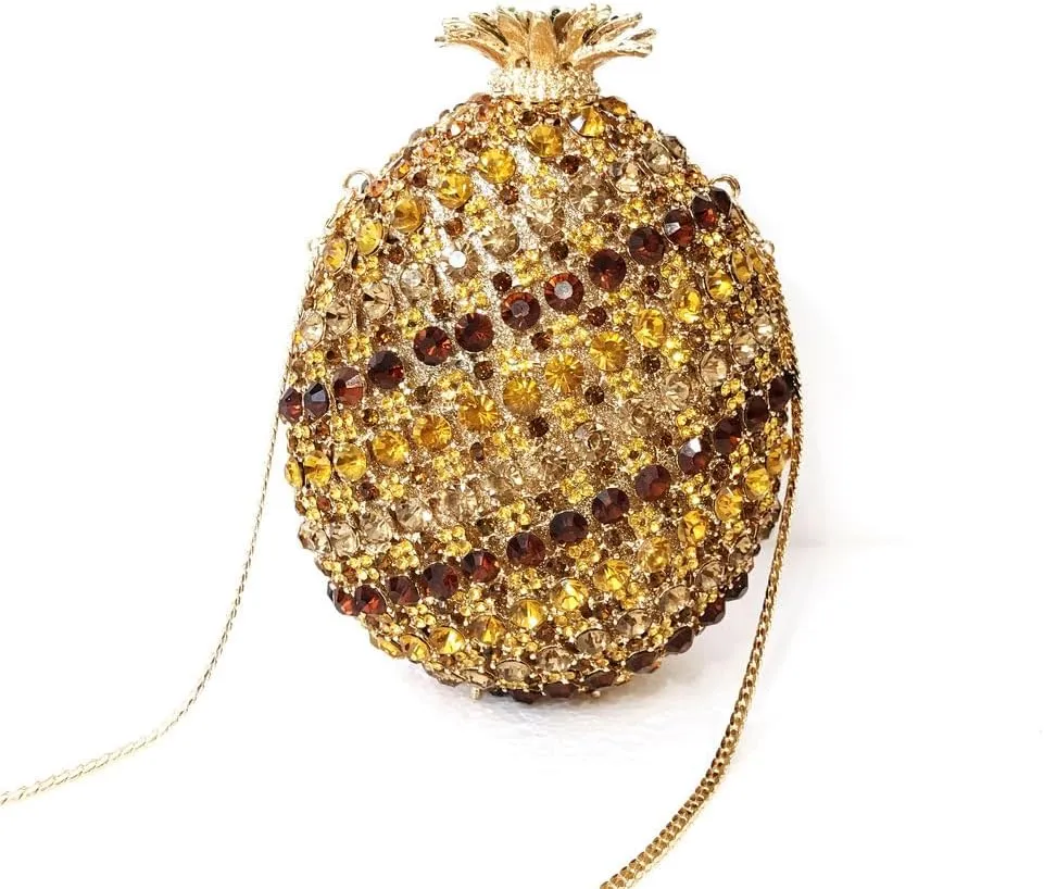 Women Diamond Pineapple Evening Bag Dazzle Fruit Shaped Rhinestone Clutch Novelty Crystal Handbag for Party Prom