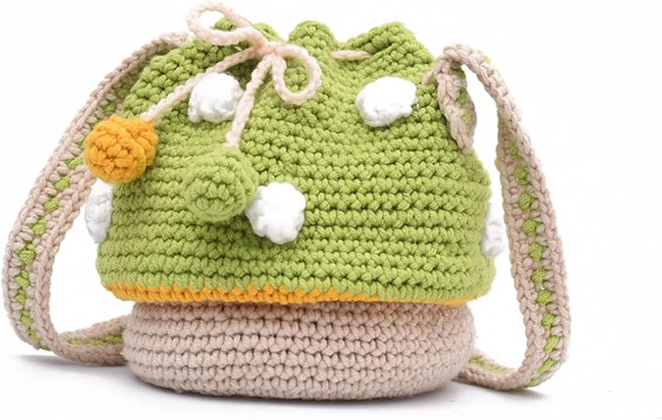 Women Fashion Knit Mushroom Hit Color Shoulder Bag Crossbody Bags Female Casual Purse Shoulder Bag, Green