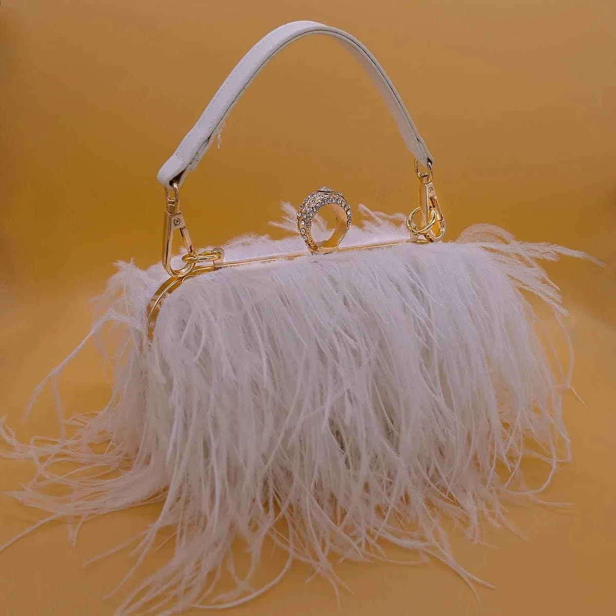 Women Fluffy Ostrich Feather Evening Dress Clutch Bag Purse Shoulder Bag