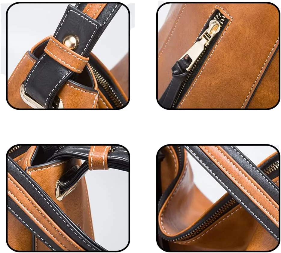 Women Handbags Tote Bags Color Block Handbags Shoulder Bags Large Capacity Handbags Phone Bags Card Hold 4 Pcs Set