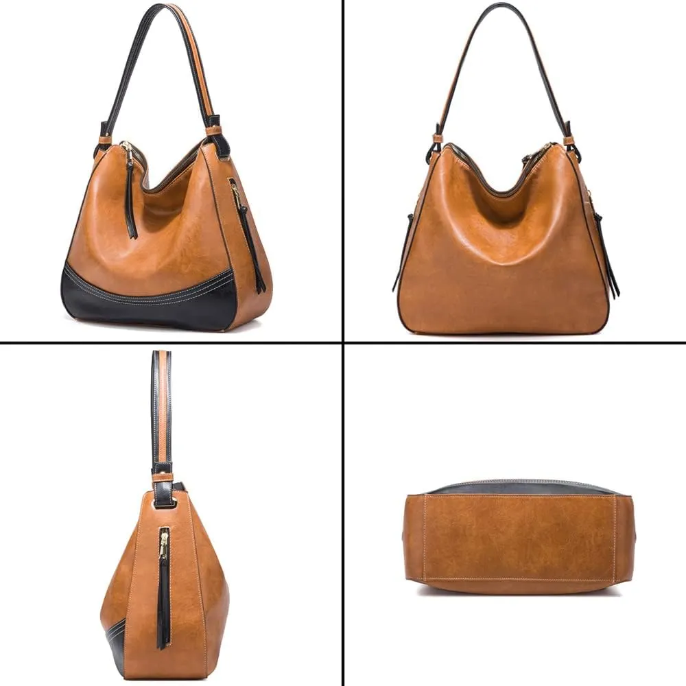 Women Handbags Tote Bags Color Block Handbags Shoulder Bags Large Capacity Handbags Phone Bags Card Hold 4 Pcs Set