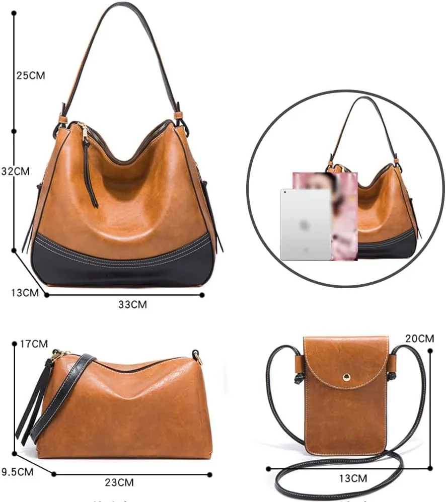 Women Handbags Tote Bags Color Block Handbags Shoulder Bags Large Capacity Handbags Phone Bags Card Hold 4 Pcs Set