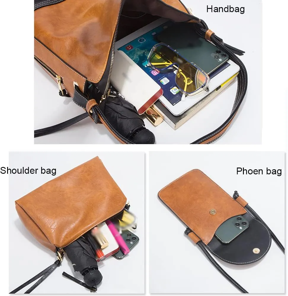 Women Handbags Tote Bags Color Block Handbags Shoulder Bags Large Capacity Handbags Phone Bags Card Hold 4 Pcs Set