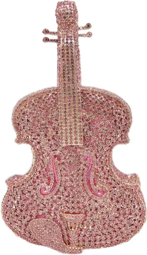 Women Mini Violin Evening Bag Sparkling Rhinestones Clutch Wedding Party Banquet Purse