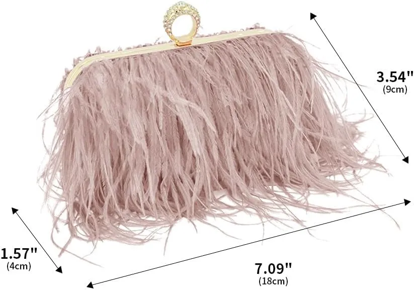 Women Ostrich Feather Purse Ostrich Tote Bag Fluffy Feather Purse Fringe Clutch Evening Handbag for Party Prom Champagne