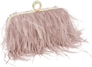 Women Ostrich Feather Purse Ostrich Tote Bag Fluffy Feather Purse Fringe Clutch Evening Handbag for Party Prom Champagne