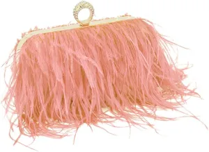 Women Ostrich Feather Purse Ostrich Tote Bag Fluffy Feather Purse Fringe Clutch Evening Handbag for Party Prom Pink