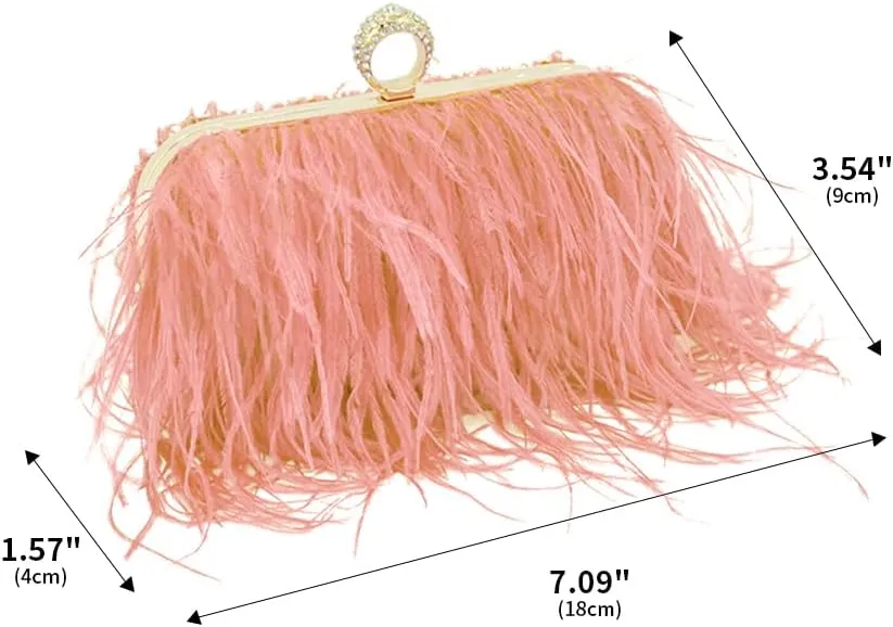 Women Ostrich Feather Purse Ostrich Tote Bag Fluffy Feather Purse Fringe Clutch Evening Handbag for Party Prom Pink