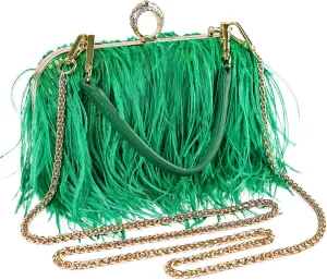 Women Ostrich Feather Tote Bag Fluffy Purse Clutch Feather Shoulder Crossbody Bag Evening Handbag for Wedding Party