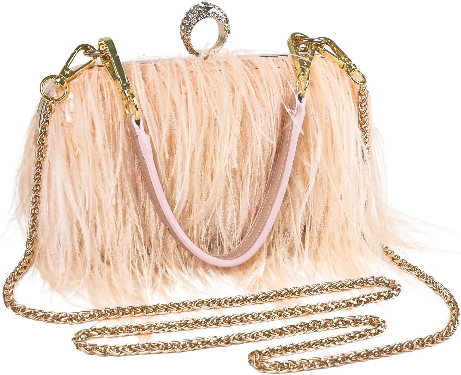 Women Ostrich Feather Tote Bag Fluffy Purse Clutch Feather Shoulder Crossbody Bag Evening Handbag for Wedding Party