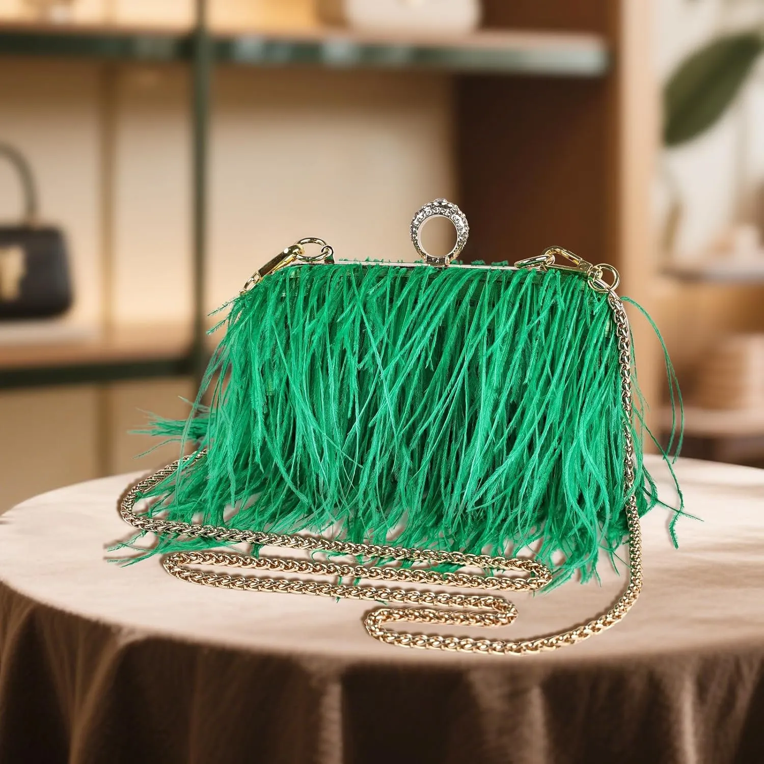 Women Ostrich Feather Tote Bag Fluffy Purse Clutch Feather Shoulder Crossbody Bag Evening Handbag for Wedding Party