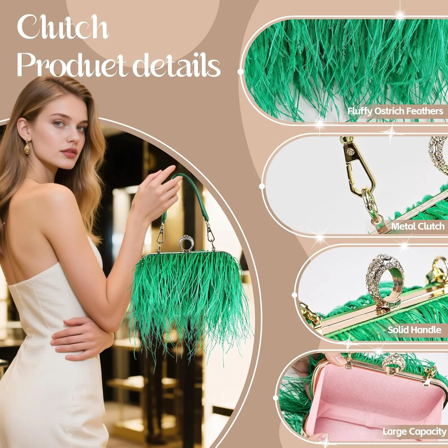 Women Ostrich Feather Tote Bag Fluffy Purse Clutch Feather Shoulder Crossbody Bag Evening Handbag for Wedding Party