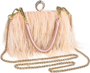 Women Ostrich Feather Tote Bag Fluffy Purse Clutch Feather Shoulder Crossbody Bag Evening Handbag for Wedding Party