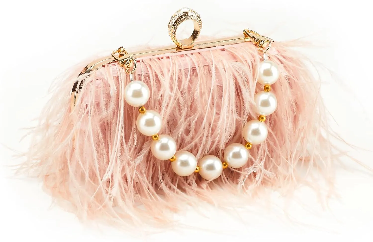 Women Pure Natural Ostrich Feather Fluffy Evening Clutch Purse Suitable for Party,Wedding,Tea Party Clutch Handbag