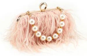 Women Pure Natural Ostrich Feather Fluffy Evening Clutch Purse Suitable for Party,Wedding,Tea Party Clutch Handbag
