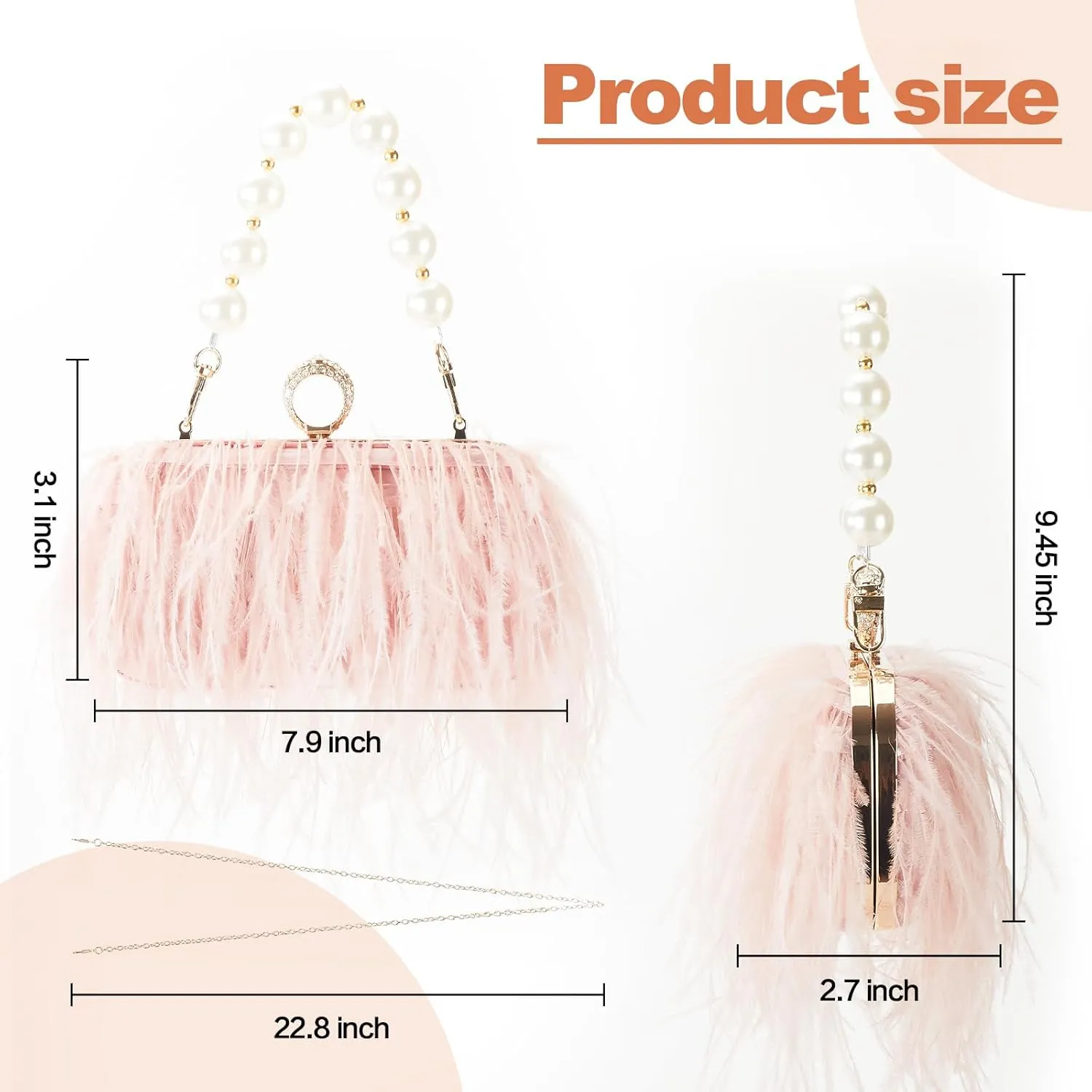 Women Pure Natural Ostrich Feather Fluffy Evening Clutch Purse Suitable for Party,Wedding,Tea Party Clutch Handbag