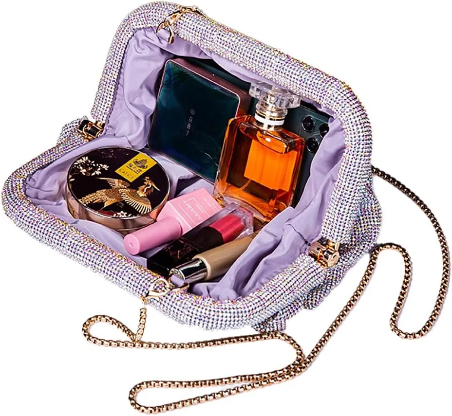 Women Rhinestone Clutch Purse Diamond Evening Bag Chain Handbag Ladies Dumpling Bag Wedding Party Purse