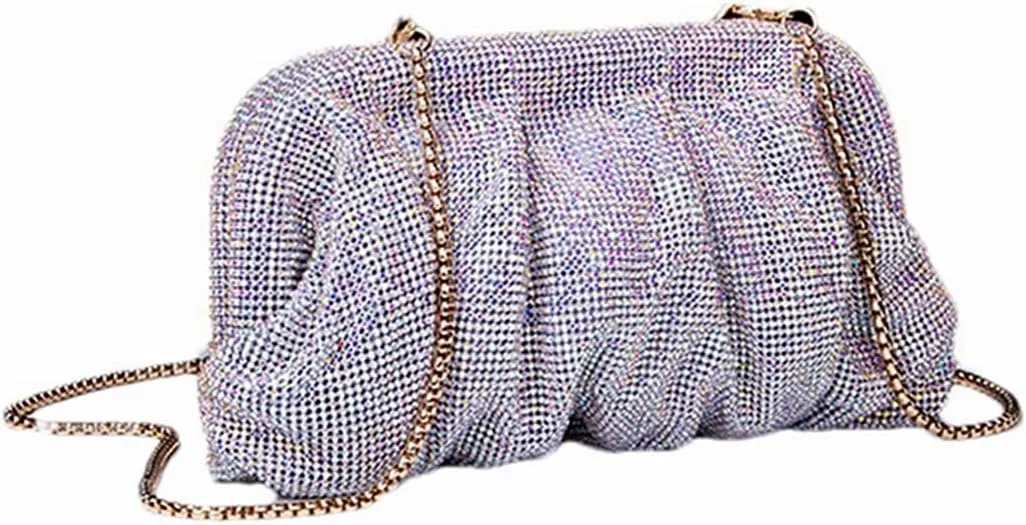 Women Rhinestone Clutch Purse Diamond Evening Bag Chain Handbag Ladies Dumpling Bag Wedding Party Purse