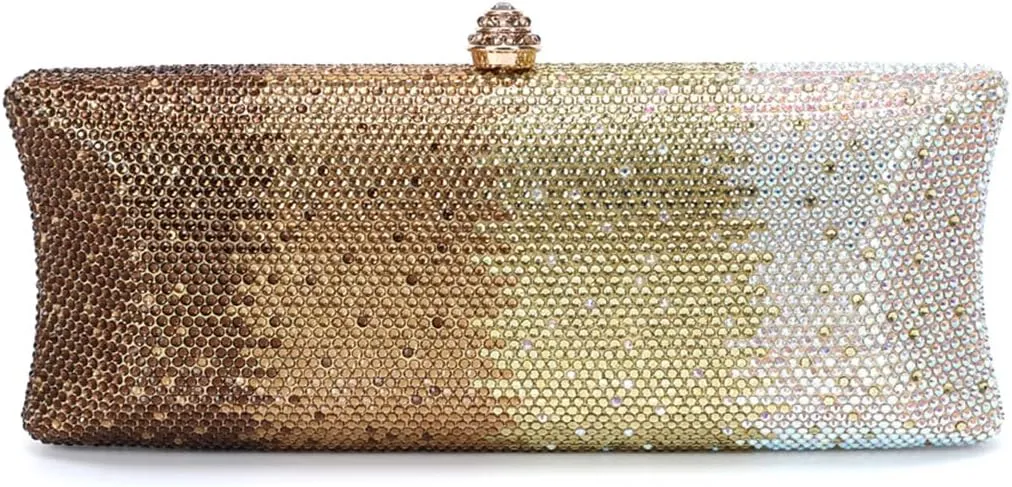 Women Rhinestone Gradient Evening Handbag Sparkling Long Clutch Glitter Diamond Party Cocktail Crossbody Purse