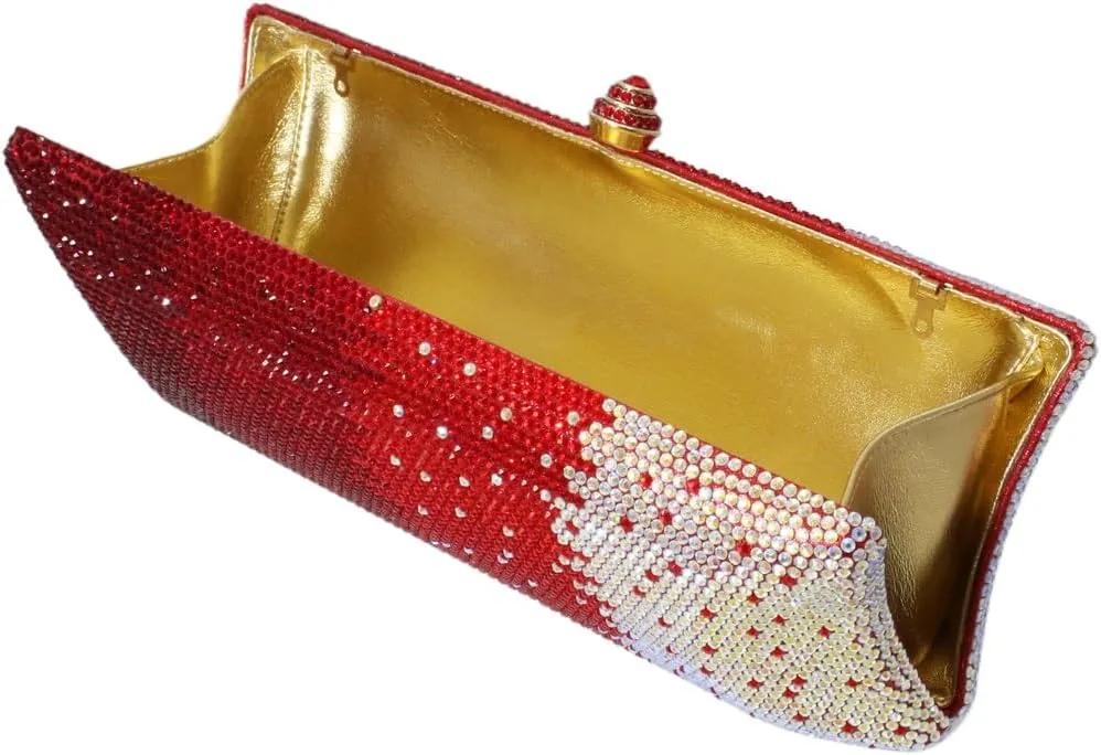 Women Rhinestone Gradient Evening Handbag Sparkling Long Clutch Glitter Diamond Party Cocktail Crossbody Purse