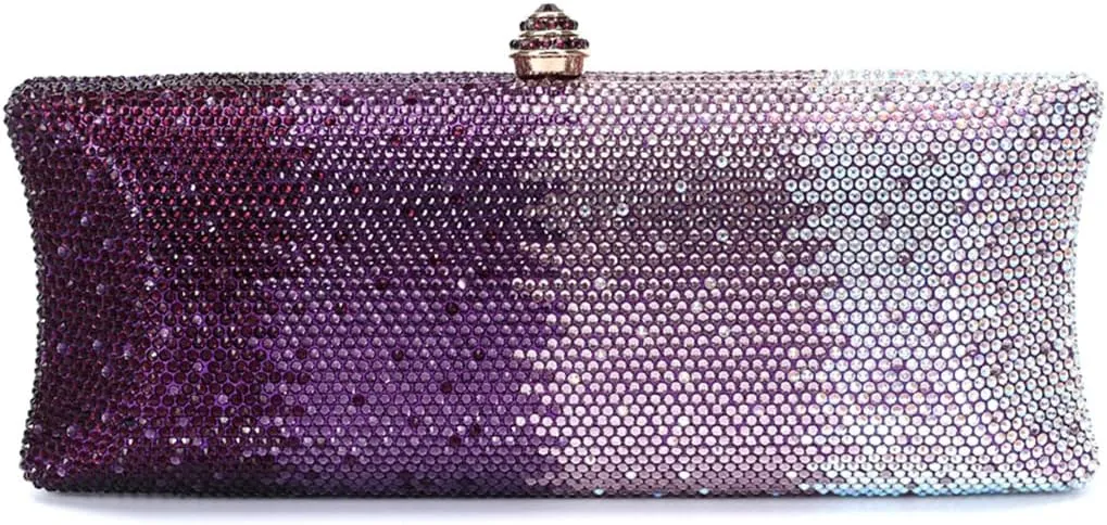Women Rhinestone Gradient Evening Handbag Sparkling Long Clutch Glitter Diamond Party Cocktail Crossbody Purse