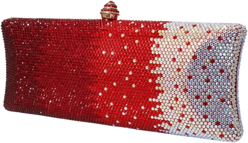Women Rhinestone Gradient Evening Handbag Sparkling Long Clutch Glitter Diamond Party Cocktail Crossbody Purse